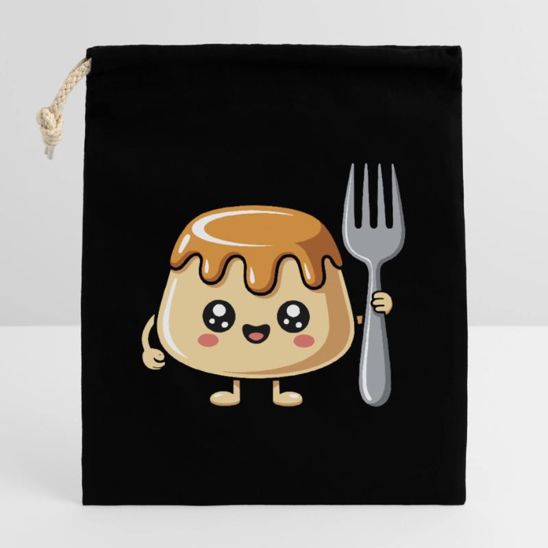Pudding with fork Closable cotton gift bag (14x20cm)