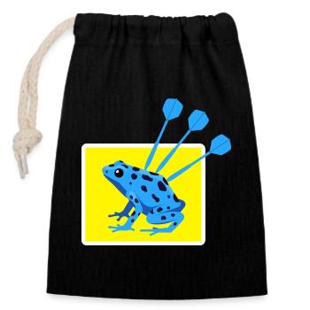 Lustiges DARTS und PFEILGIFTFROSCH Design - Verschließbarer Geschenkbeutel aus Baumwolle (14x20cm) - Schwarz - Vorne