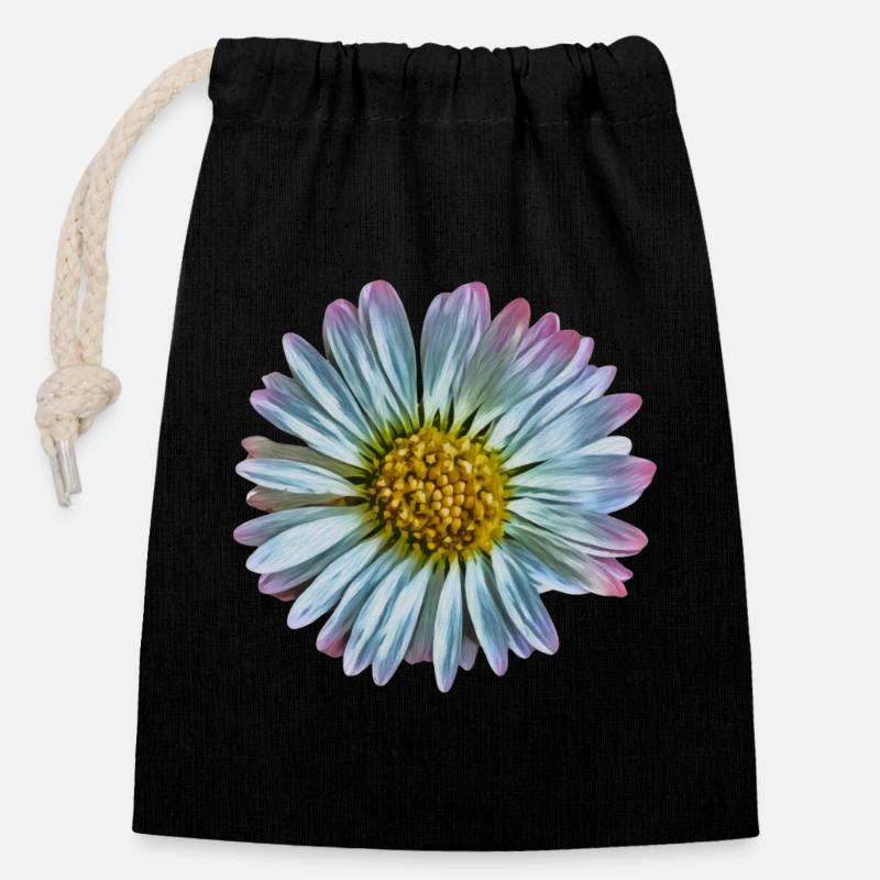 Daisy - Closable cotton gift bag (14x20cm) - black