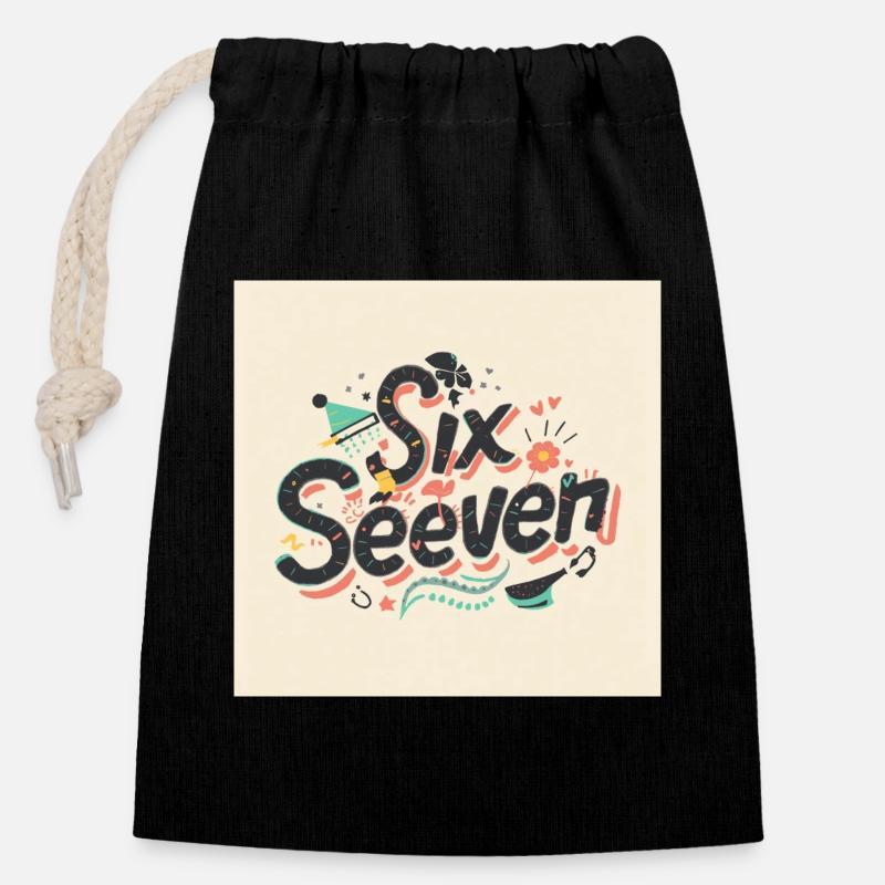 Sechs Siebzehn Retro-Doodle-Buchstaben - Verschließbarer Geschenkbeutel aus Baumwolle (14x20cm) - Schwarz