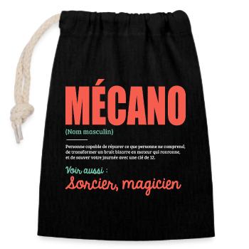 Mécano Définition Humoristique Cadeau Pour Mécano - Sac cadeau en coton avec cordon (14 x 20 cm) - noir - Devant