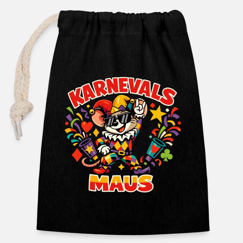 Karnevalsmaus Köln Fasching Lustig - Verschließbarer Geschenkbeutel aus Baumwolle (14x20cm) - Schwarz