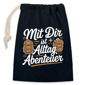 Avec toi, c’est la vie quotidienne aventure sac à dos amoureuse - Sac cadeau en coton avec cordon (14 x 20 cm) - bleu marine - Devant