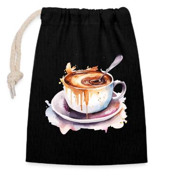 Éclaboussure de tasse aquarelle au café - Sac cadeau en coton avec cordon (14 x 20 cm) - noir - Devant