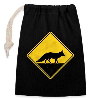 Fox Yellow Road Sign - Closable cotton gift bag (14x20cm) - black - Front