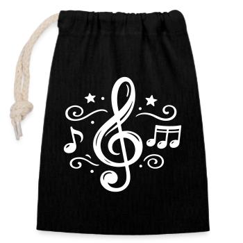 Notes musicales de clé - Sac cadeau en coton avec cordon (14 x 20 cm) - noir - Devant