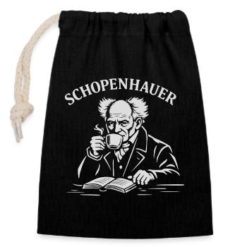 Arthur Schopenhauer trinkt Kaffee - Verschließbarer Geschenkbeutel aus Baumwolle (14x20cm) - Schwarz - Vorne