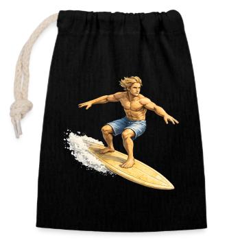 Surfer auf Welle im Sommer - Verschließbarer Geschenkbeutel aus Baumwolle (14x20cm) - Schwarz - Vorne
