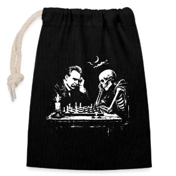 Nietzsche spielt Schach mit Skelett - Verschließbarer Geschenkbeutel aus Baumwolle (14x20cm) - Schwarz - Vorne