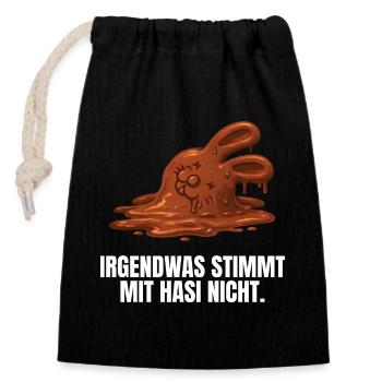 Irgendwas stimmt mit Hasi nicht Ostern - Verschließbarer Geschenkbeutel aus Baumwolle (14x20cm) - Schwarz - Vorne