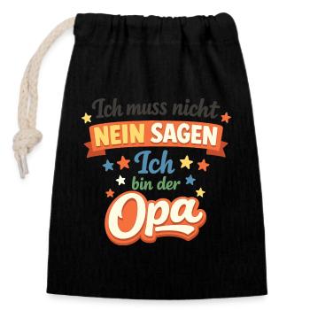 Opa Muss Nicht Nein Sagen Lustig - Verschließbarer Geschenkbeutel aus Baumwolle (14x20cm) - Schwarz - Vorne