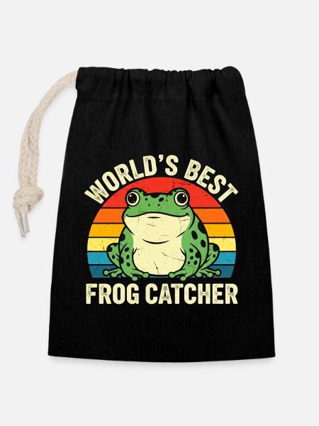 Weltbester Froschfänger Retro-Design - Verschließbarer Geschenkbeutel aus Baumwolle (14x20cm) - Schwarz