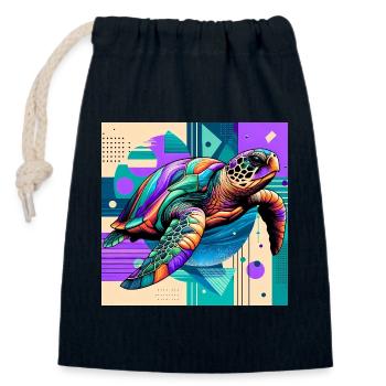 Schildkröte - Verschließbarer Geschenkbeutel aus Baumwolle (14x20cm) - Navy - Vorne