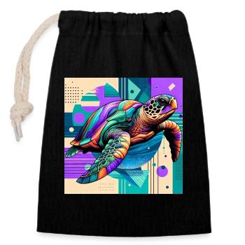turtle - Closable cotton gift bag (14x20cm) - black - Front