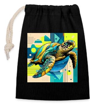 turtle - Closable cotton gift bag (14x20cm) - black - Front