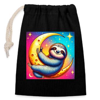 La paresse dort sur la Lune - Sac cadeau en coton avec cordon (14 x 20 cm) - noir - Devant
