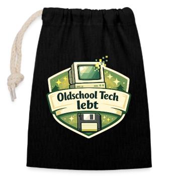 Oldschool Tech lebt - Verschließbarer Geschenkbeutel aus Baumwolle (14x20cm) - Schwarz - Vorne