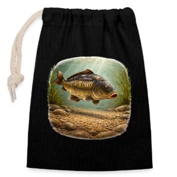 Conception de la pêche sous-marine de la carpe miroir - Sac cadeau en coton avec cordon (14 x 20 cm) - noir - Devant