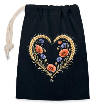 Cœur de blé, coquelicot, fleurs, bleuet, motif nature - Sac cadeau en coton avec cordon (14 x 20 cm) - bleu marine - Devant