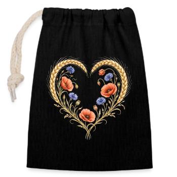 Cœur de blé, coquelicot, fleurs, bleuet, motif nature - Sac cadeau en coton avec cordon (14 x 20 cm) - noir - Devant