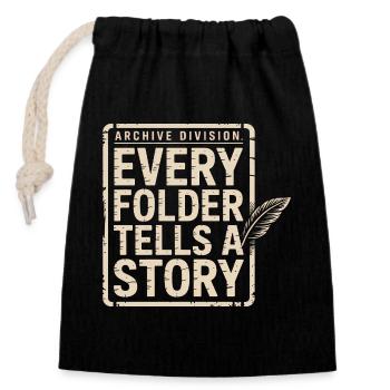 Chaque dossier raconte une histoire - Sac cadeau en coton avec cordon (14 x 20 cm) - noir - Devant