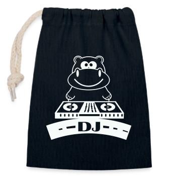 hippo_dj- - Closable cotton gift bag (14x20cm) - navy - Front