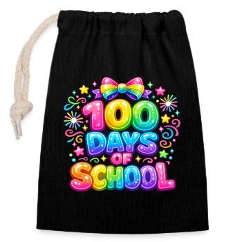100 Days of Magical Rainbow School - Closable cotton gift bag (14x20cm) - black - Front