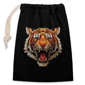 Tiger Head Roaring - Closable cotton gift bag (14x20cm) - black - Front
