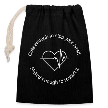 Cute Heart with ECG Line - Closable cotton gift bag (14x20cm) - black - Front
