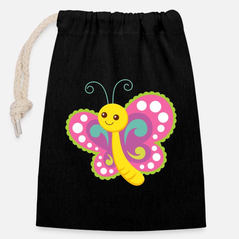 papillon - Sac cadeau en coton avec cordon (14 x 20 cm) - noir