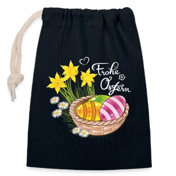 Happy Easter Easter basket Easter eggs Easter flowers eggs - Closable cotton gift bag (14x20cm) - navy - Front