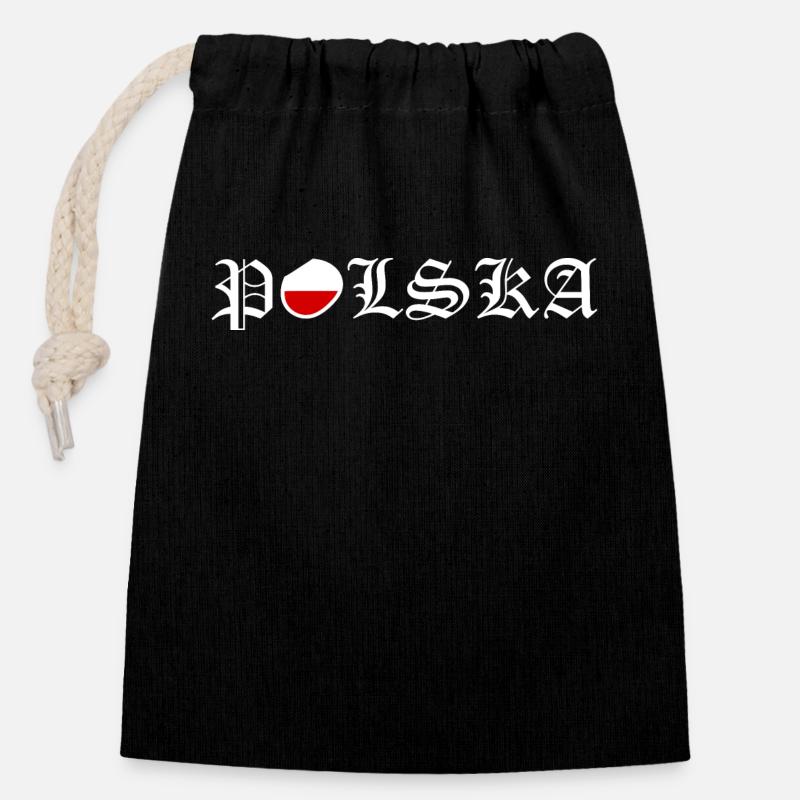 Pologne - Sac cadeau en coton avec cordon (14 x 20 cm) - noir