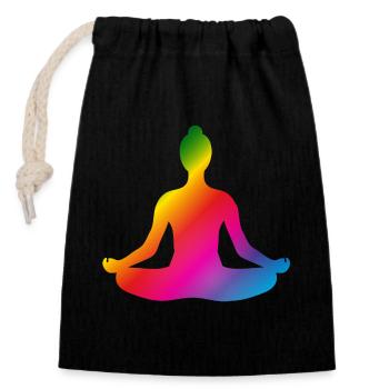 lumineux coloré yoga position silhouette - Sac cadeau en coton avec cordon (14 x 20 cm) - noir - Devant