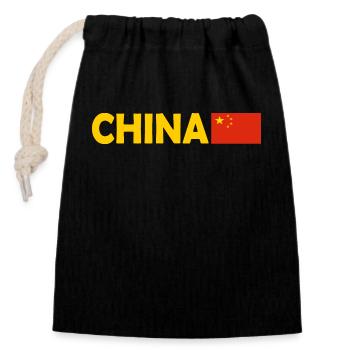 Chine - Sac cadeau en coton avec cordon (14 x 20 cm) - noir - Devant