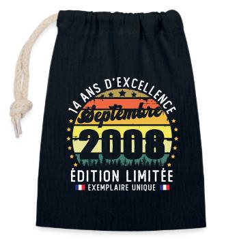14 Ans Anniversaire Vintage Né en Septembre 2008 - Sac cadeau en coton avec cordon (14 x 20 cm) - bleu marine - Devant