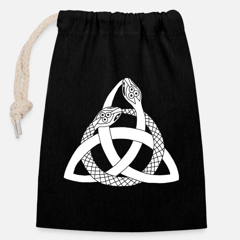 Serpents blancs et symbole celte - Sac cadeau en coton avec cordon (14 x 20 cm) - noir