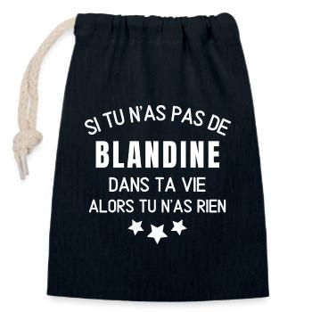 Blandine, prénom Blandine, anniversaire Blandine - Sac cadeau en coton avec cordon (14 x 20 cm) - bleu marine - Devant