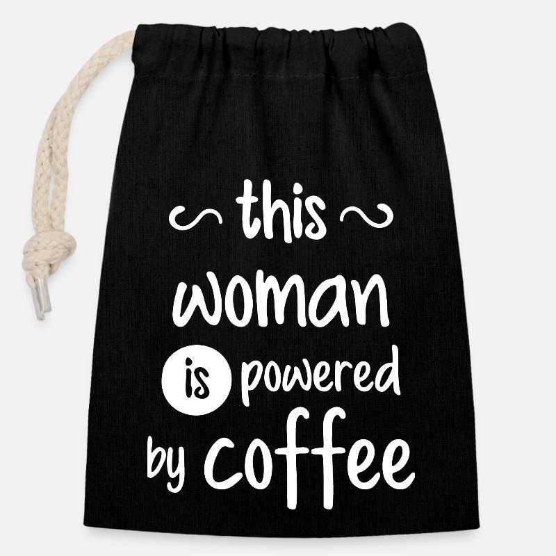 mum powered by coffee - Closable cotton gift bag (14x20cm) - black