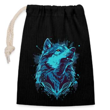 Painted sea blue wolf - Closable cotton gift bag (14x20cm) - black - Front