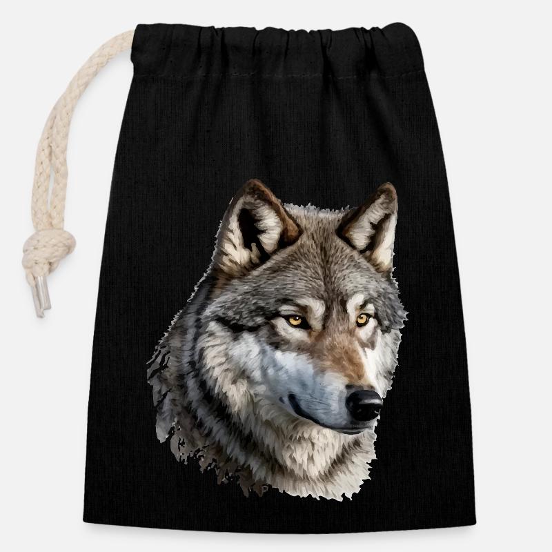 Der Wolf - Verschließbarer Geschenkbeutel aus Baumwolle (14x20cm) - Schwarz