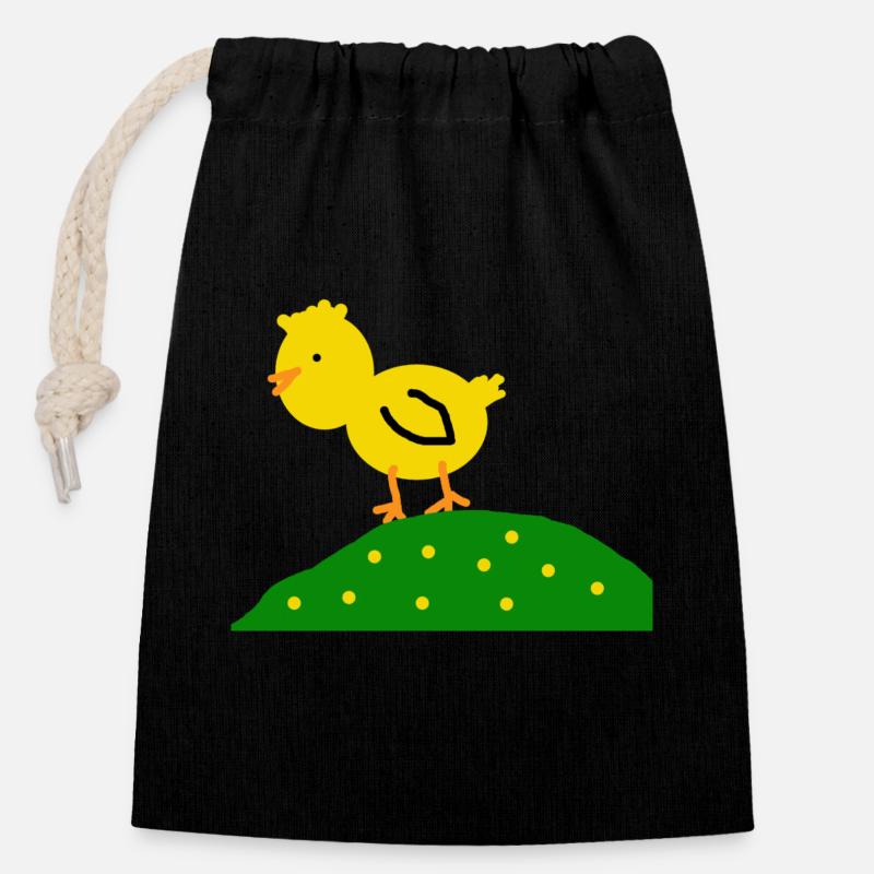 Poulet - Sac cadeau en coton avec cordon (14 x 20 cm) - noir