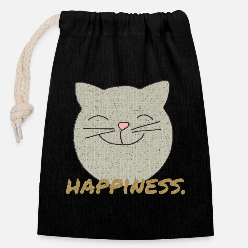 Bonheur de chat - Sac cadeau en coton avec cordon (14 x 20 cm) - noir