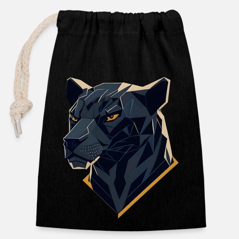Geometrischer Panther - Verschließbarer Geschenkbeutel aus Baumwolle (14x20cm) - Schwarz