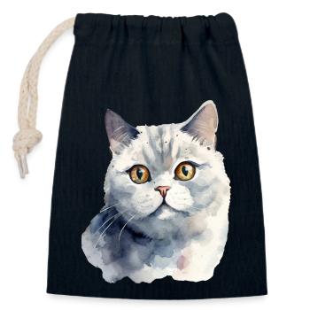 British Shorthair Watercolor - Closable cotton gift bag (14x20cm) - navy - Front