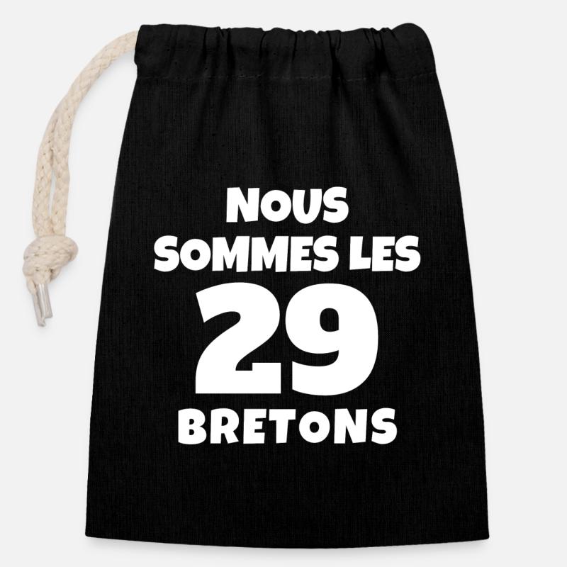 Bretagne, bretons, 29, Finistère - Sac cadeau en coton avec cordon (14 x 20 cm) - noir