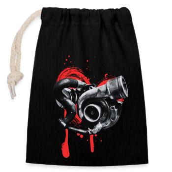Turobo heart red - Closable cotton gift bag (14x20cm) - black - Front