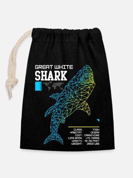 Grand Requin blanc a - Sac cadeau en coton avec cordon (14 x 20 cm) - noir