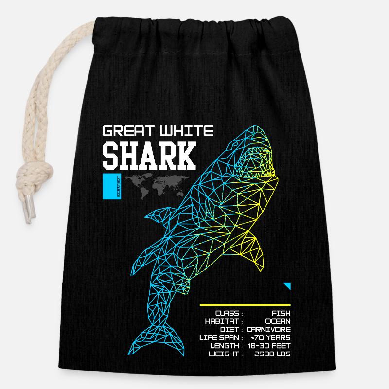 Grand Requin blanc a - Sac cadeau en coton avec cordon (14 x 20 cm) - noir