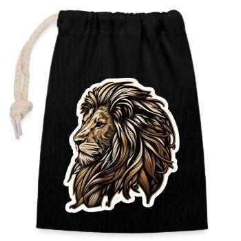 Motif de lion royal - Sac cadeau en coton avec cordon (14 x 20 cm) - noir - Devant