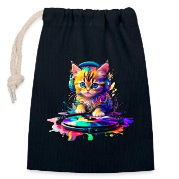 DJ Kitty – Rainbow 2 - Closable cotton gift bag (14x20cm) - navy - Front